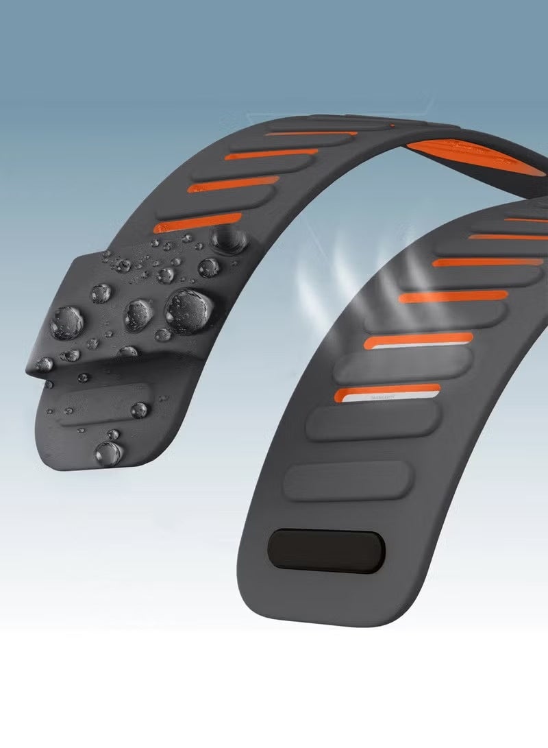 أكاليكس سوار معصم سيليكون متين ومريح متوافق مع سوار WHOOP 5.0، سوار رياضي بديل مقاوم للماء وقابل للتعديل مصنوع من السيليكون الناعم والمتين والمسامي للرجال والنساء مع موصل إطار معدني (رمادي داكن برتقالي) - Image 3